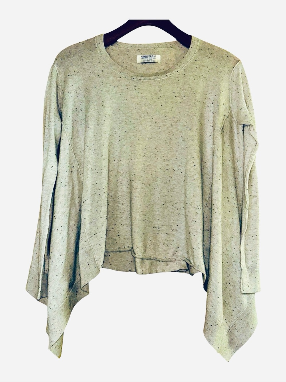 All Saints Cream Speckled Draped Hem Crew Neck Sweater